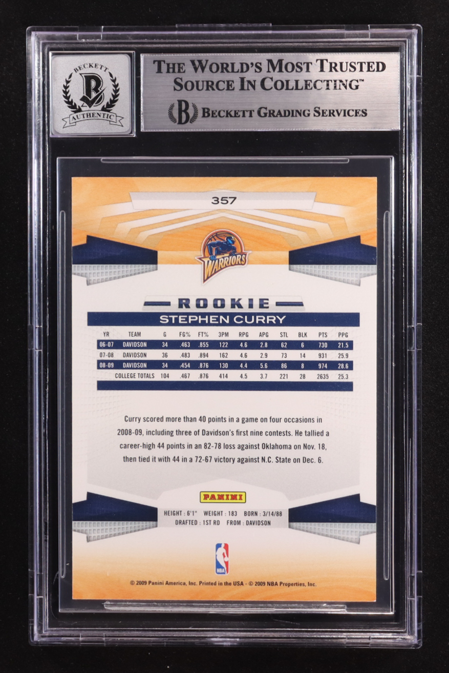 Stephen Curry Signed 2009-10 Panini #357 RC (BGS | Autograph Graded BGS 10) at PristineAuction.com Stephen Curry Signed 2009-10 Panini #357 RC (BGS | Autograph Graded BGS 10) at PristineAuction.com