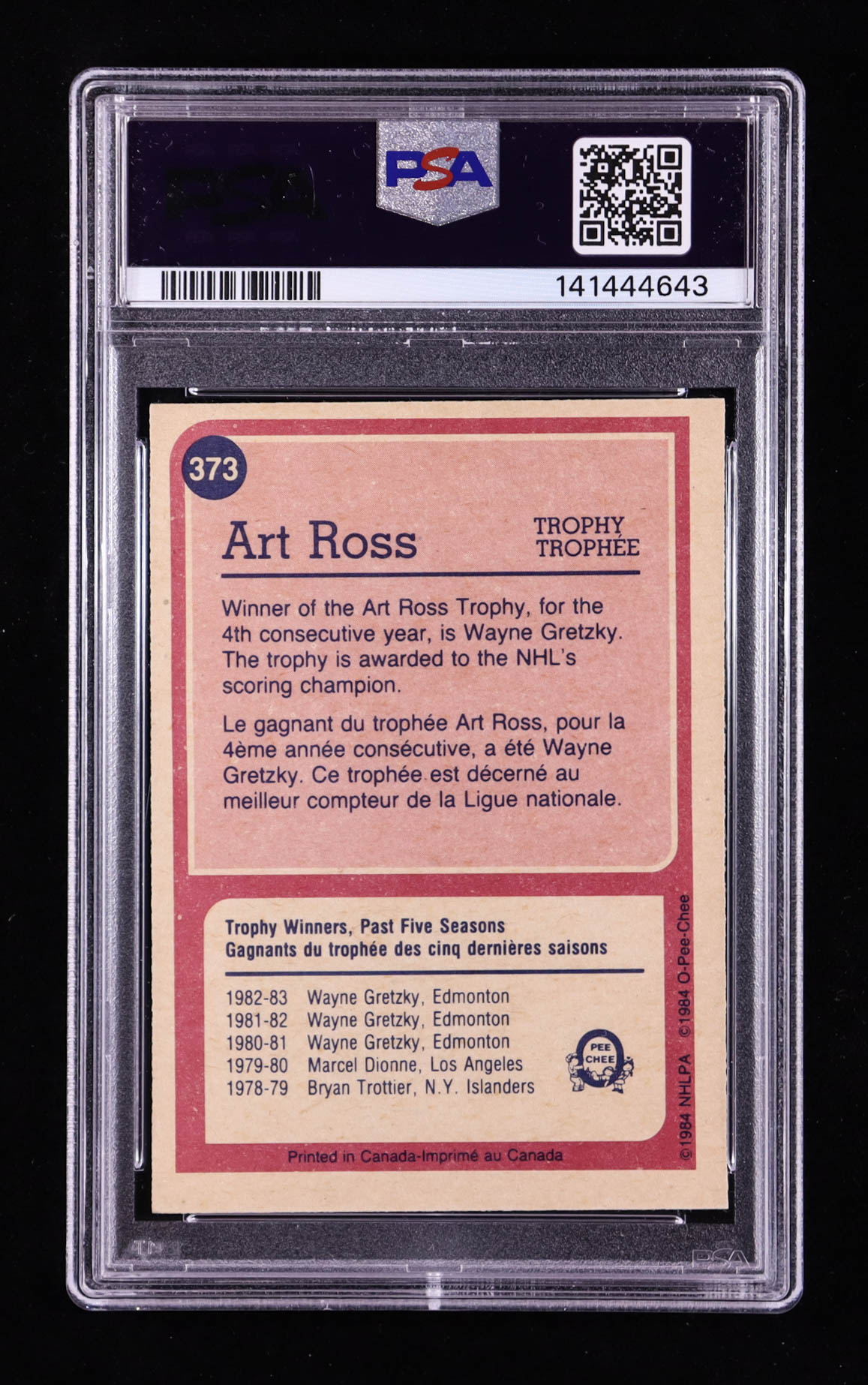 Wayne Gretzky 1984-85 O-Pee-Chee #373 Ross (PSA 8) at PristineAuction.com Wayne Gretzky 1984-85 O-Pee-Chee #373 Ross (PSA 8) at PristineAuction.com