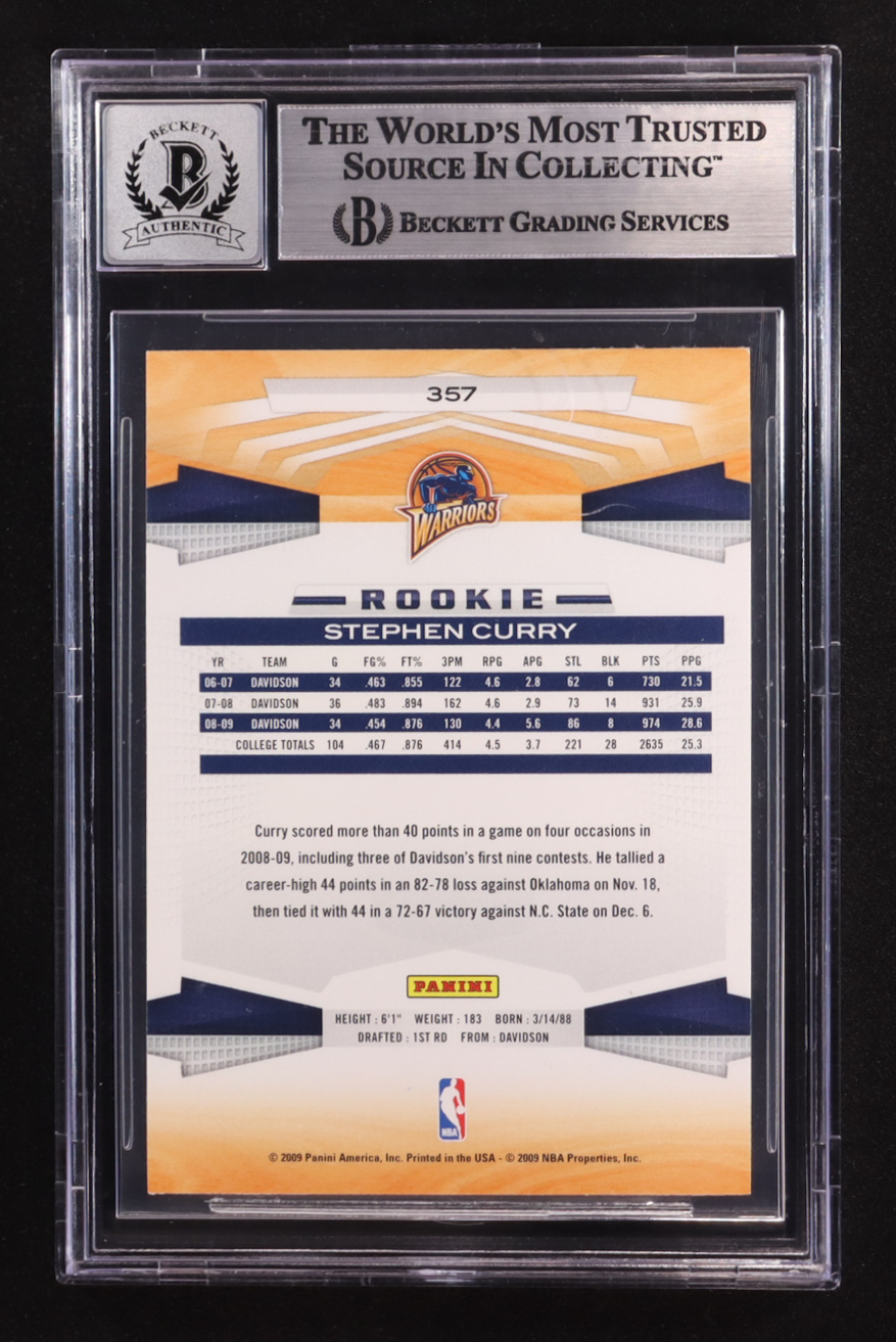 Stephen Curry Signed 2009-10 Panini #357 RC (BGS | Autograph Graded BGS 10) at PristineAuction.com Stephen Curry Signed 2009-10 Panini #357 RC (BGS | Autograph Graded BGS 10) at PristineAuction.com