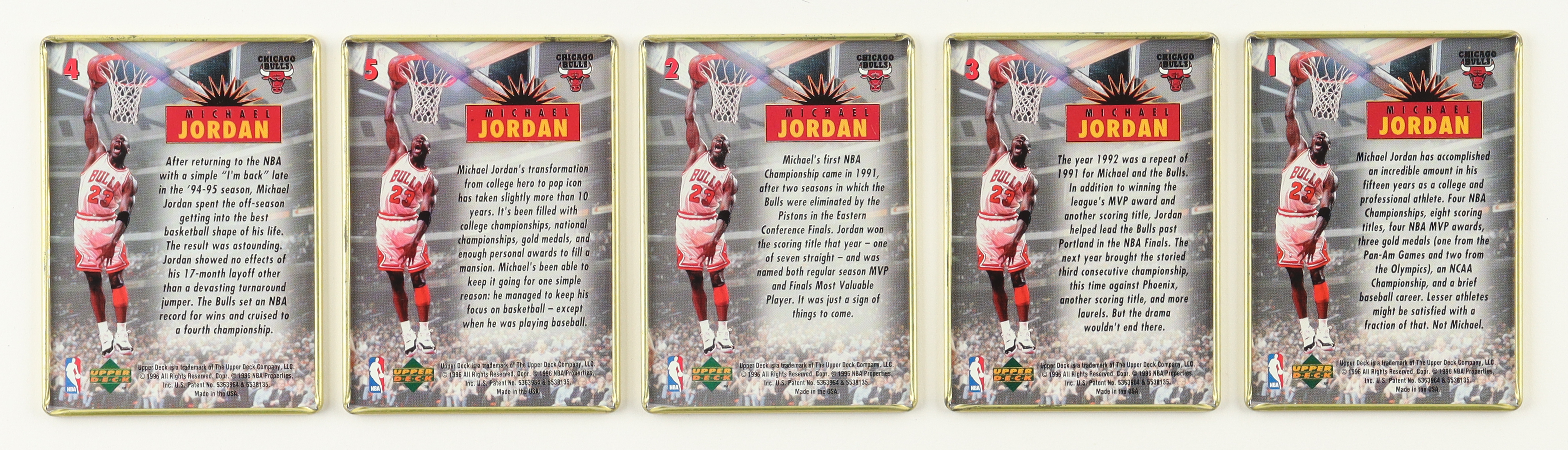 Michael Jordan 1996 Upper Deck All-Metal Collectors Tin of (5) Basketball Cards at PristineAuction.com Michael Jordan 1996 Upper Deck All-Metal Collectors Tin of (5) Basketball Cards at PristineAuction.com