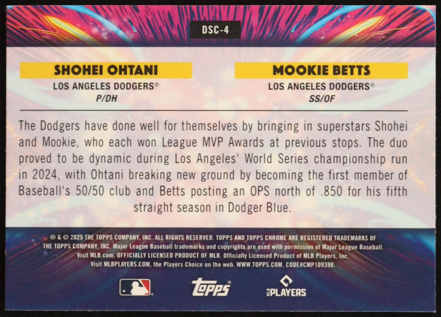 Mookie Betts / Shohei Ohtani 2025 Topps Cosmic Chrome Dual Star Clusters #DSC4 at PristineAuction.com Mookie Betts / Shohei Ohtani 2025 Topps Cosmic Chrome Dual Star Clusters #DSC4 at PristineAuction.com