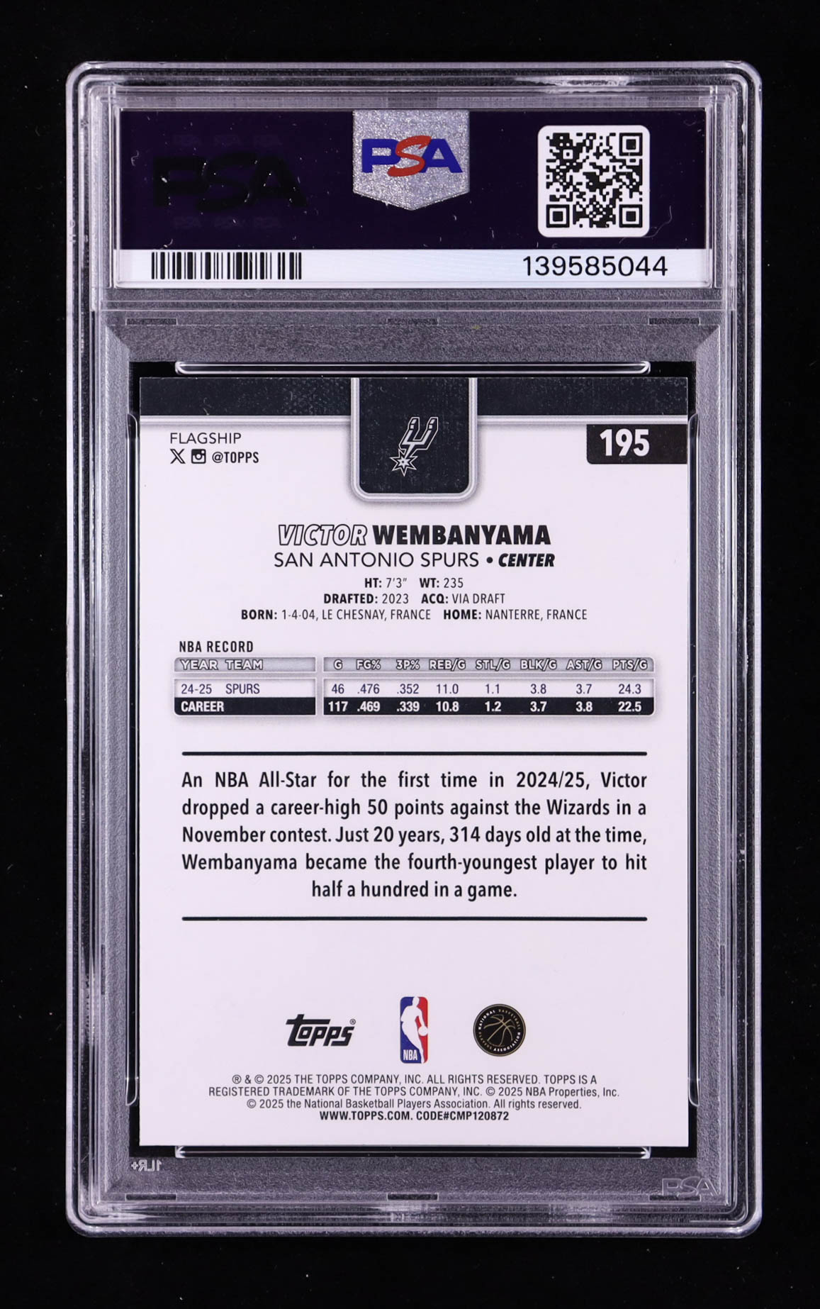 Victor Wembanyama 2025-26 Topps Pink Holo Foil #195 (PSA 9) at PristineAuction.com Victor Wembanyama 2025-26 Topps Pink Holo Foil #195 (PSA 9) at PristineAuction.com