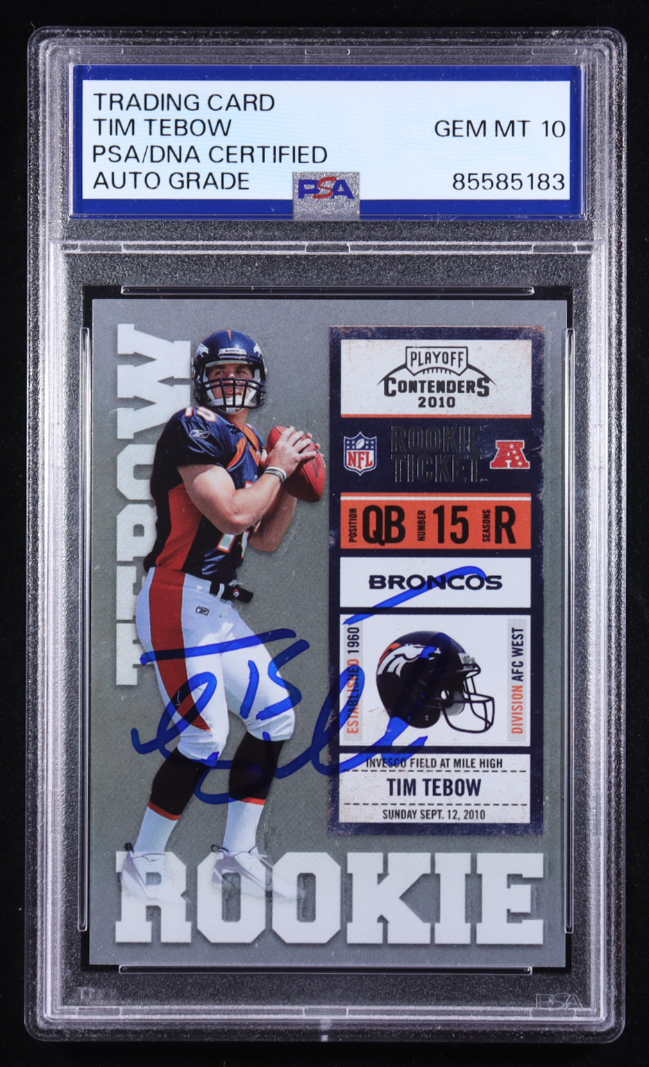 Tim Tebow 2010 Playoff Contenders #234A RC (PSA | Autograph Grade 10) at PristineAuction.com Tim Tebow 2010 Playoff Contenders #234A RC (PSA | Autograph Grade 10) at PristineAuction.com