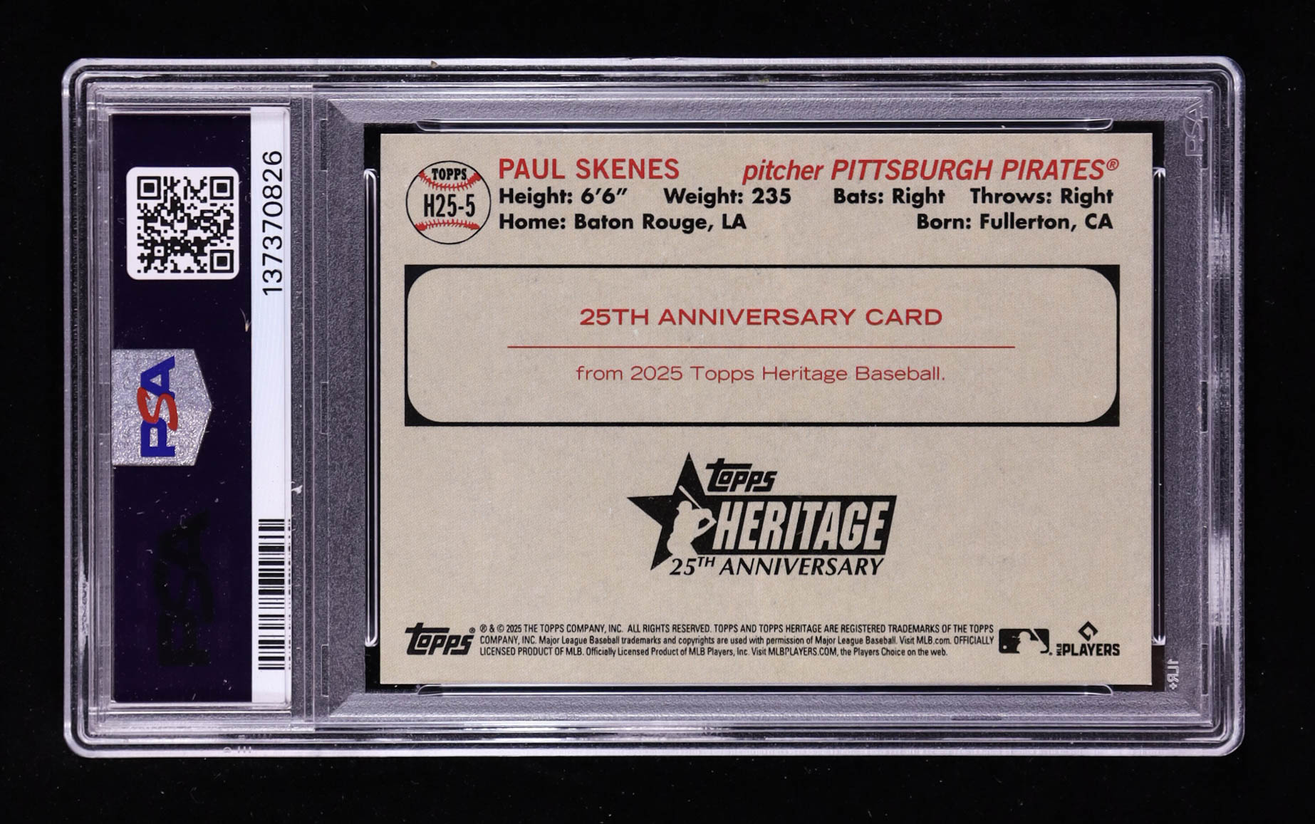 Paul Skenes 2025 Topps Heritage 25th Anniversary Holographic #H255 (PSA 9) at PristineAuction.com Paul Skenes 2025 Topps Heritage 25th Anniversary Holographic #H255 (PSA 9) at PristineAuction.com