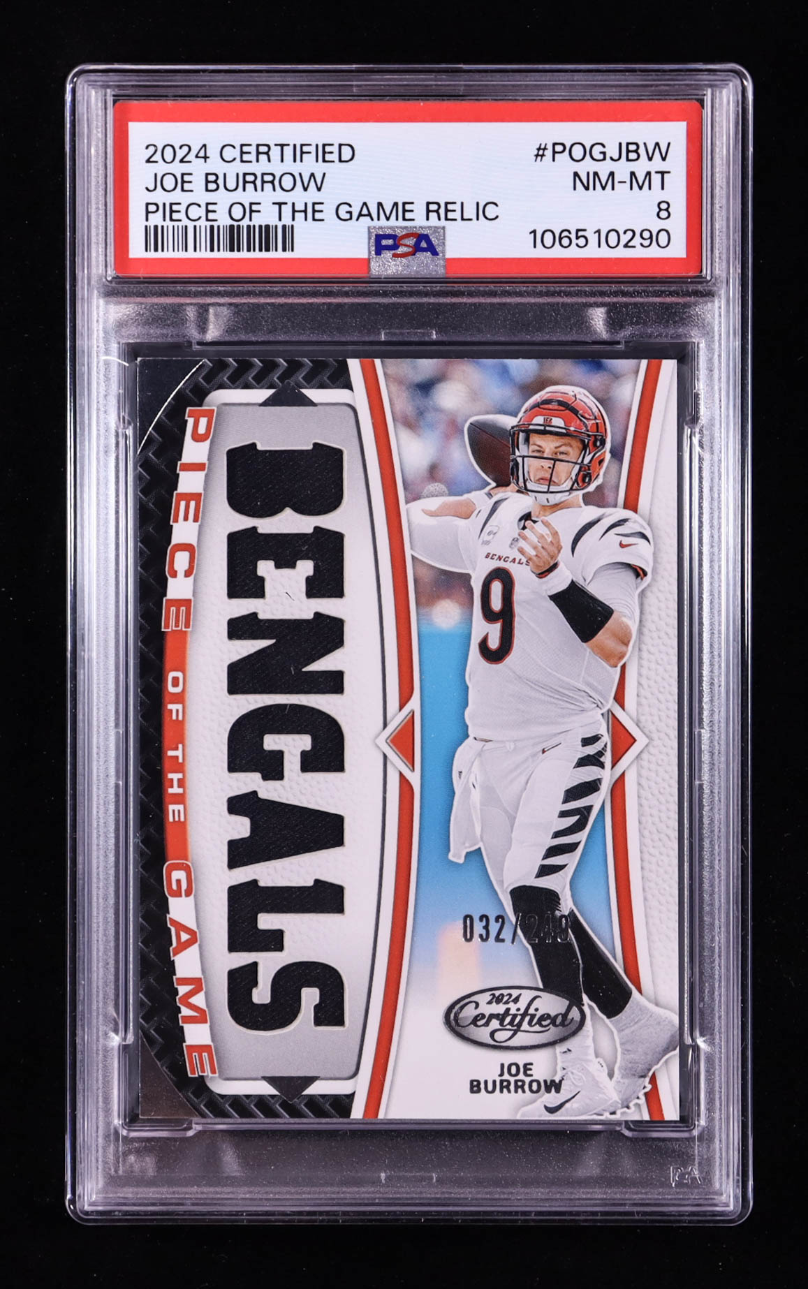 Joe Burrow 2024 Certified Piece of the Game #26 #032/249 (PSA 8) at PristineAuction.com Joe Burrow 2024 Certified Piece of the Game #26 #032/249 (PSA 8) at PristineAuction.com