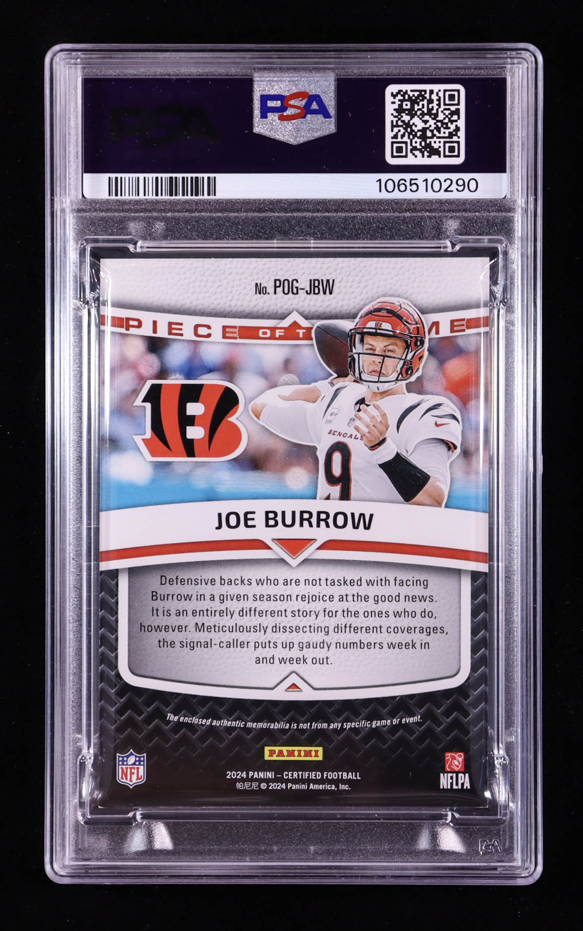 Joe Burrow 2024 Certified Piece of the Game #26 #032/249 (PSA 8) at PristineAuction.com Joe Burrow 2024 Certified Piece of the Game #26 #032/249 (PSA 8) at PristineAuction.com