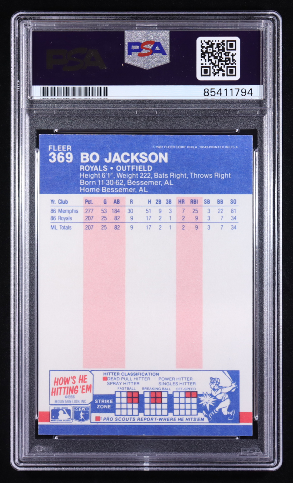 Bo Jackson Signed 1987 Fleer Glossy #369 RC (PSA) at PristineAuction.com Bo Jackson Signed 1987 Fleer Glossy #369 RC (PSA) at PristineAuction.com