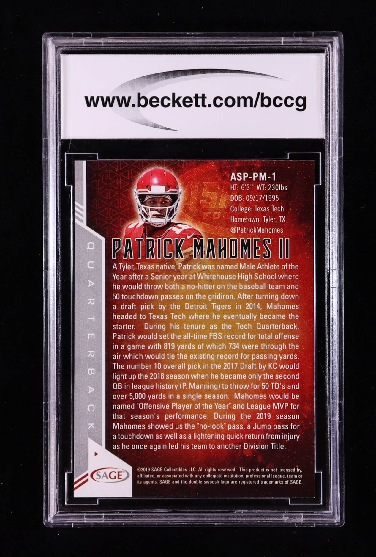 Patrick Mahomes II 2019 SAGE Aspire Silver #ASPPM1 (BCCG 10) at PristineAuction.com Patrick Mahomes II 2019 SAGE Aspire Silver #ASPPM1 (BCCG 10) at PristineAuction.com