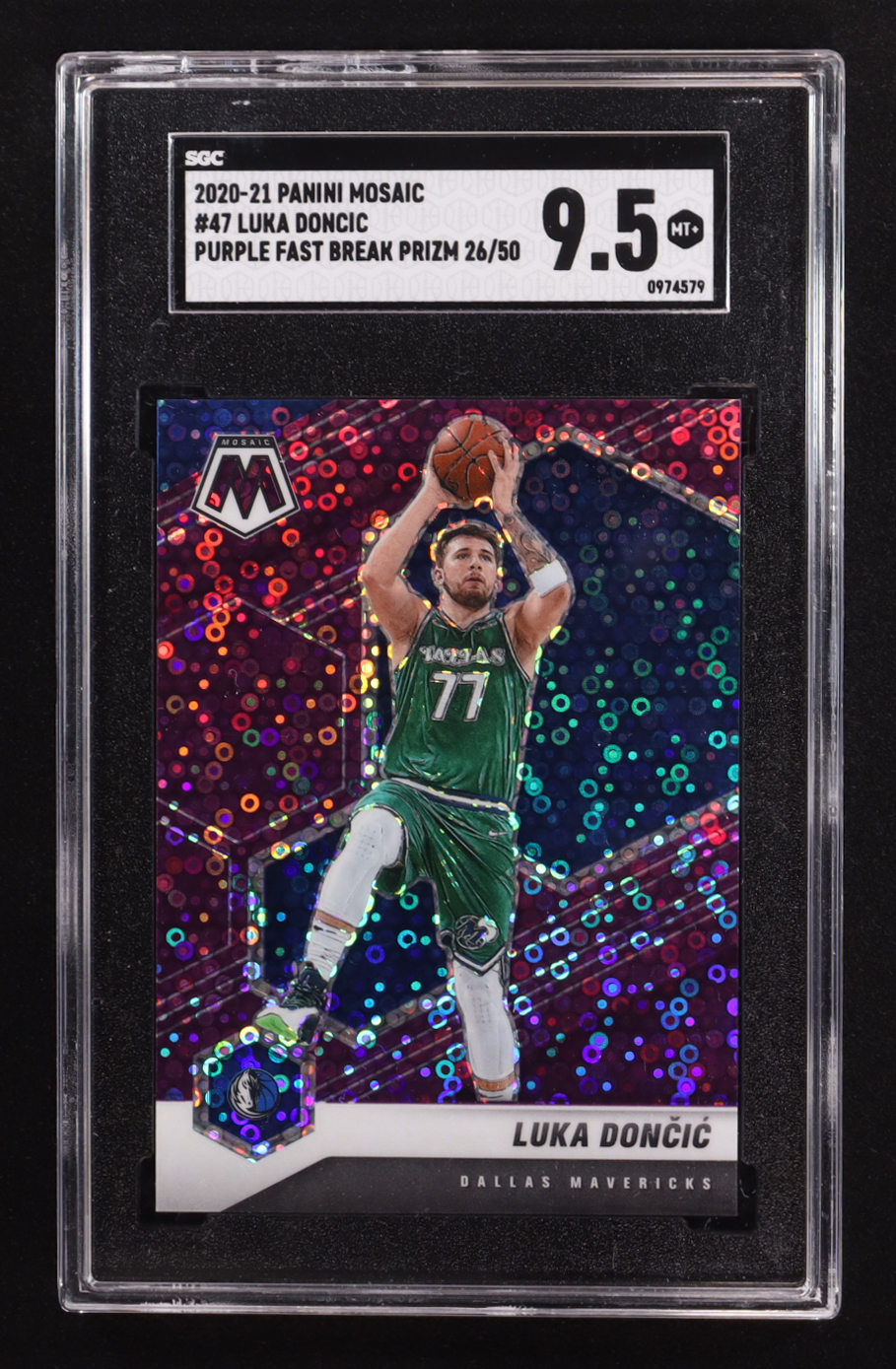 Luka Doncic 2020-21 Panini Mosaic Purple Fast Break Prizm #47 #26/50 (SGC 9.5) at PristineAuction.com Luka Doncic 2020-21 Panini Mosaic Purple Fast Break Prizm #47 #26/50 (SGC 9.5) at PristineAuction.com