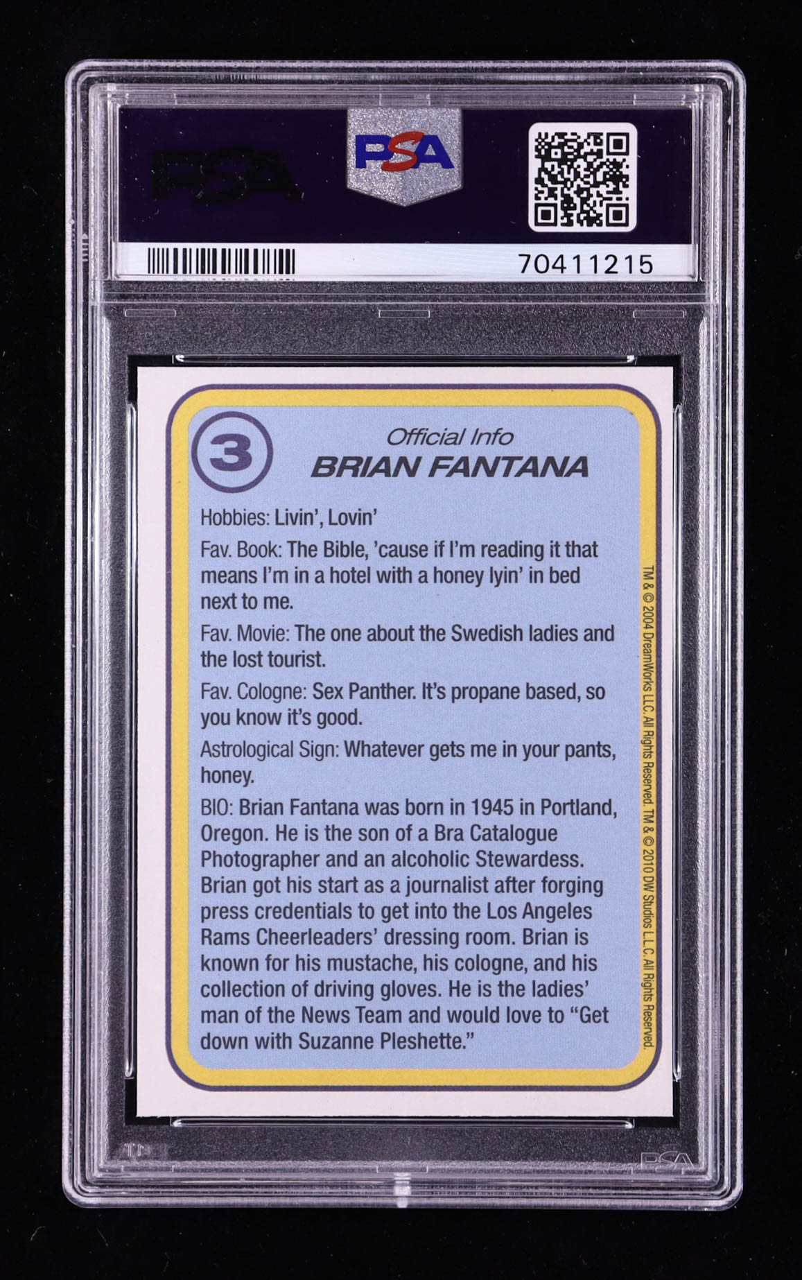 Brian Fantana 2011 Dreamworks Anchorman The Legend of Ron Burgundy #3 (PSA 8) at PristineAuction.com Brian Fantana 2011 Dreamworks Anchorman The Legend of Ron Burgundy #3 (PSA 8) at PristineAuction.com