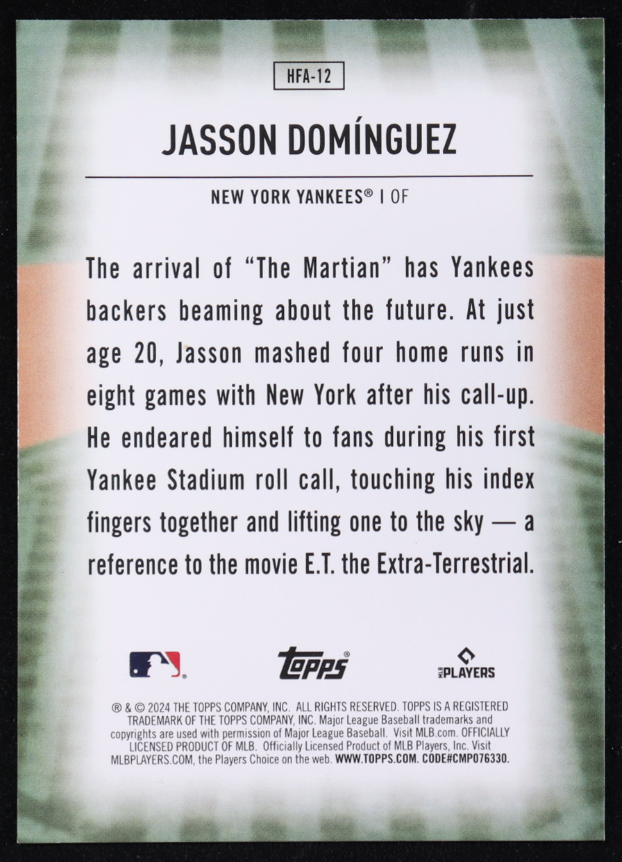 Jasson Dominguez 2024 Topps Home Field Advantage #HFA12 RC at PristineAuction.com Jasson Dominguez 2024 Topps Home Field Advantage #HFA12 RC at PristineAuction.com
