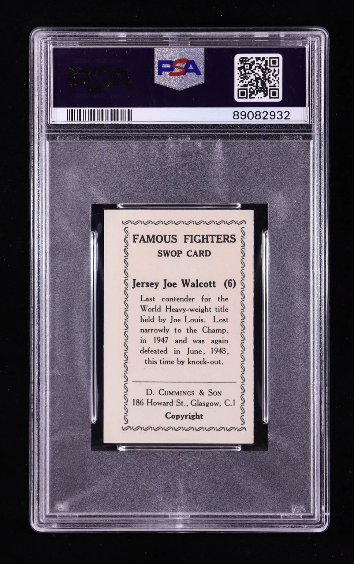 Jersey Joe Walcott 1949 D. Cummings and Son Famous Fighters #6 (PSA 7) at PristineAuction.com Jersey Joe Walcott 1949 D. Cummings and Son Famous Fighters #6 (PSA 7) at PristineAuction.com