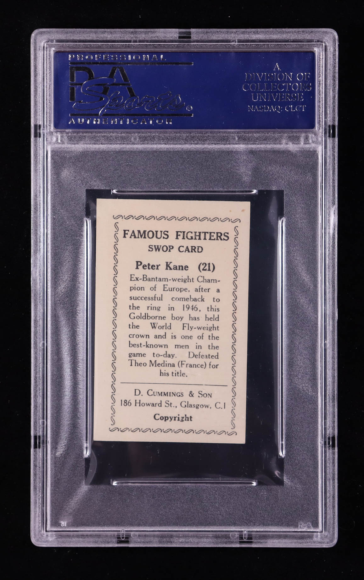 Peter Kane 1949 D. Cummings and Son Famous Fighters #21 (PSA 7) at PristineAuction.com Peter Kane 1949 D. Cummings and Son Famous Fighters #21 (PSA 7) at PristineAuction.com