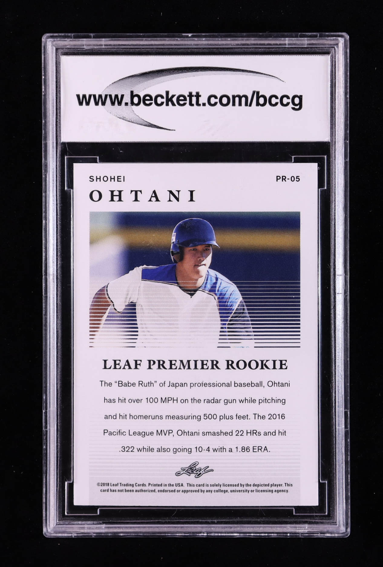 Shohei Ohtani 2018 Leaf Premier Rookies #PR05 RC (BCCG 10) at PristineAuction.com Shohei Ohtani 2018 Leaf Premier Rookies #PR05 RC (BCCG 10) at PristineAuction.com