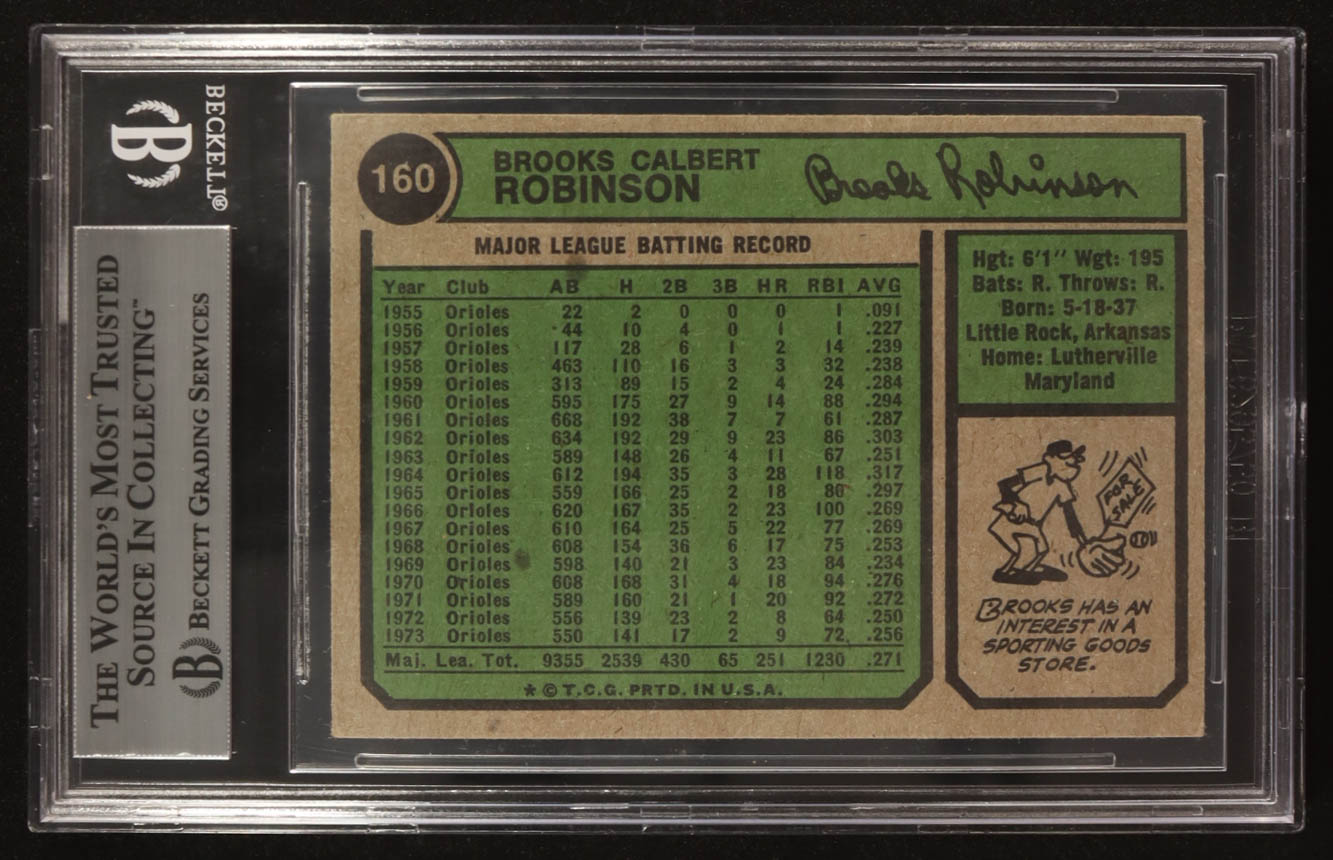 Brooks Robinson Signed 1974 Topps #160 (BGS) at PristineAuction.com Brooks Robinson Signed 1974 Topps #160 (BGS) at PristineAuction.com