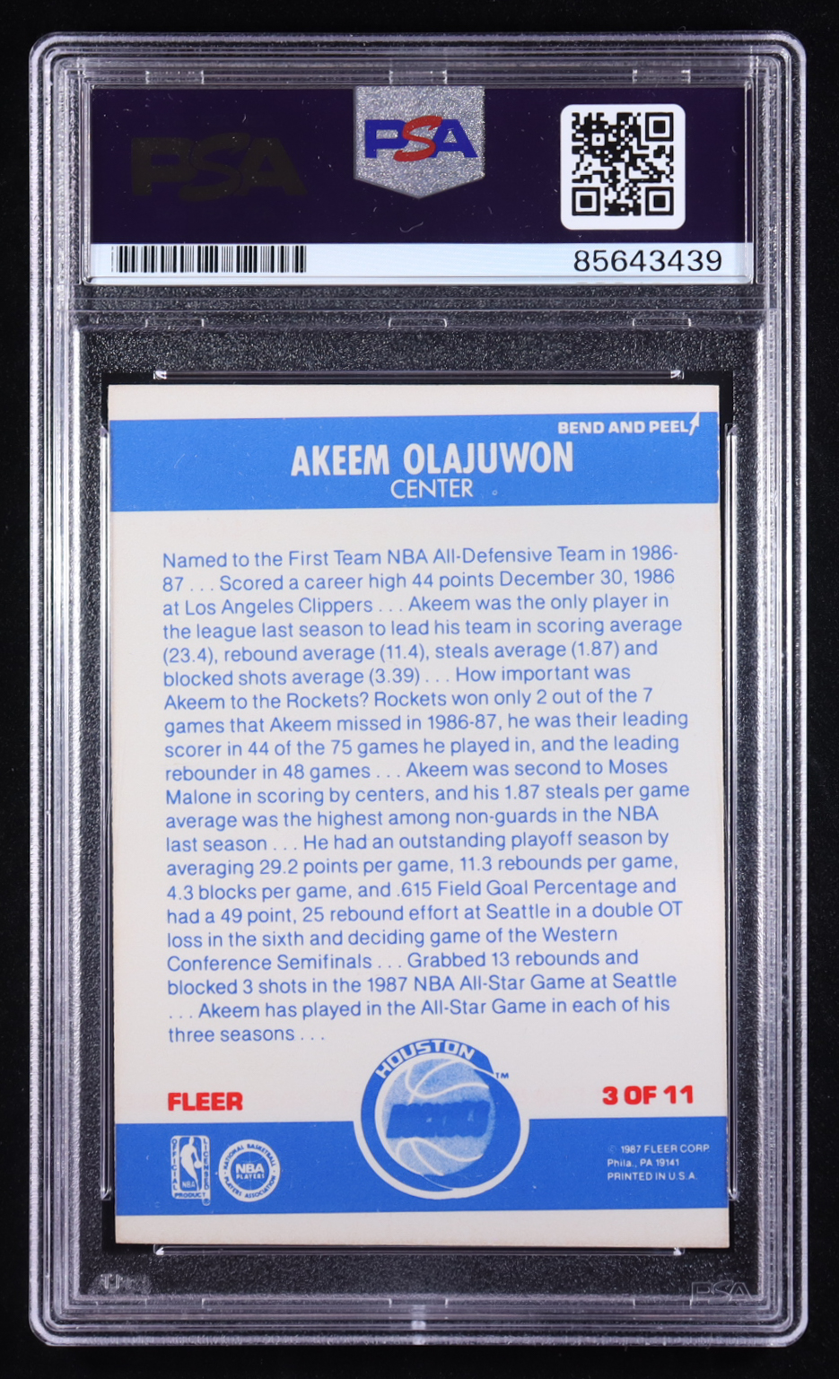 Hakeem Olajuwon Signed 1987-88 Fleer Stickers #3 (PSA | Auto Grade 10) at PristineAuction.com Hakeem Olajuwon Signed 1987-88 Fleer Stickers #3 (PSA | Auto Grade 10) at PristineAuction.com