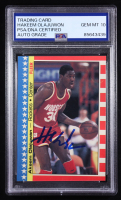 Hakeem Olajuwon Signed 1987-88 Fleer Stickers #3 (PSA | Auto Grade 10) at PristineAuction.com