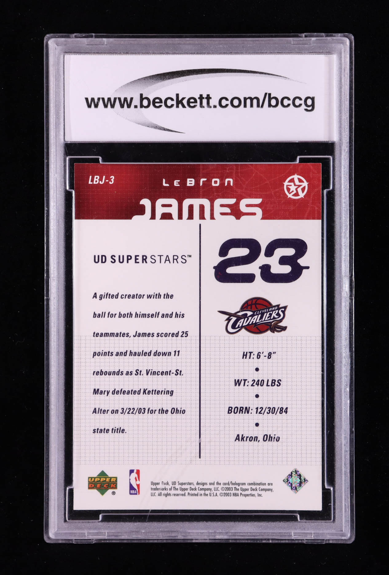 LeBron James 2003 Upper Deck Superstars LeBron James #LBJ3 RC (BCCG 10) at PristineAuction.com LeBron James 2003 Upper Deck Superstars LeBron James #LBJ3 RC (BCCG 10) at PristineAuction.com
