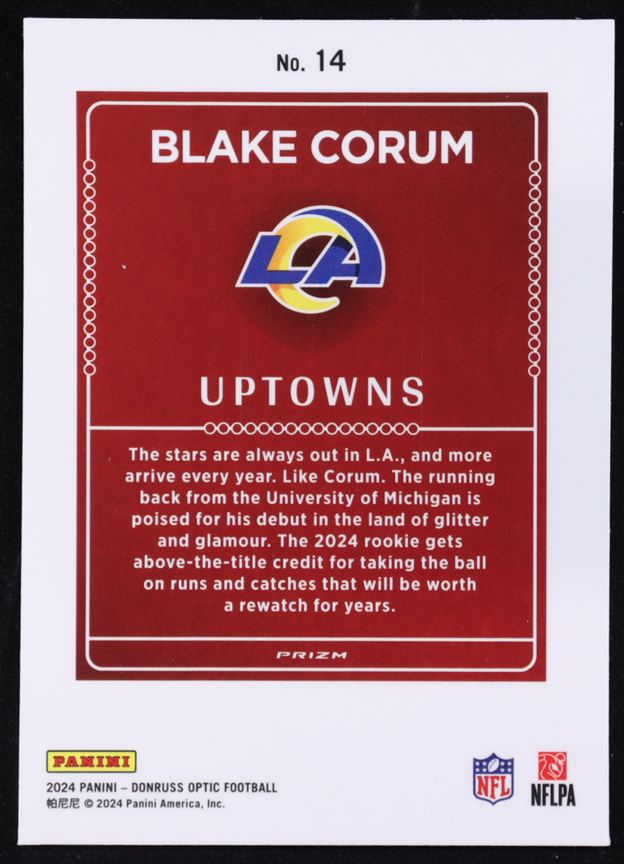 Blake Corum 2024 Donruss Optic Uptowns #14 RC at PristineAuction.com Blake Corum 2024 Donruss Optic Uptowns #14 RC at PristineAuction.com