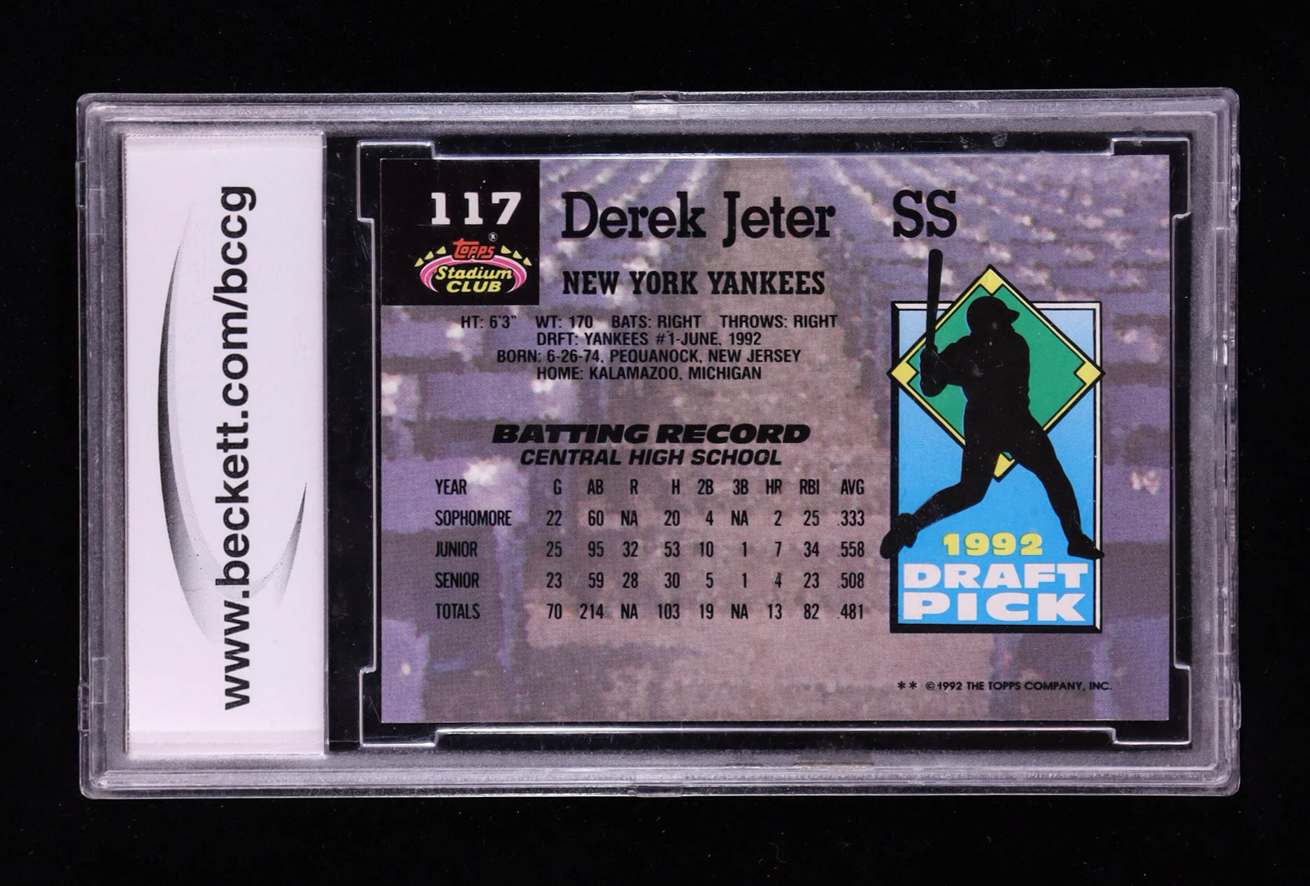 Derek Jeter 1993 Stadium Club Murphy #117 RC (BCCG 10) at PristineAuction.com Derek Jeter 1993 Stadium Club Murphy #117 RC (BCCG 10) at PristineAuction.com