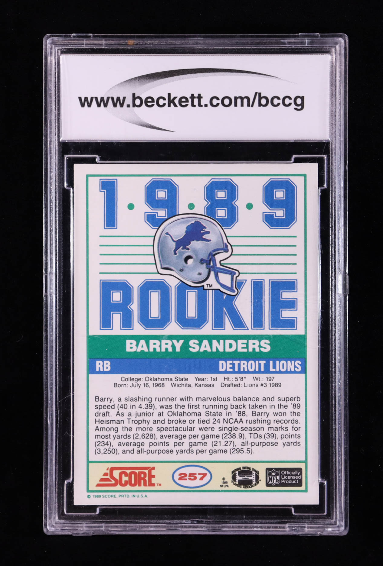 Barry Sanders 1989 Score #257 RC (BCCG 10) at PristineAuction.com Barry Sanders 1989 Score #257 RC (BCCG 10) at PristineAuction.com