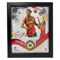 Trae Young Hawks LE Custom Framed Display with Piece of Team-Used Basketball at PristineAuction.com
