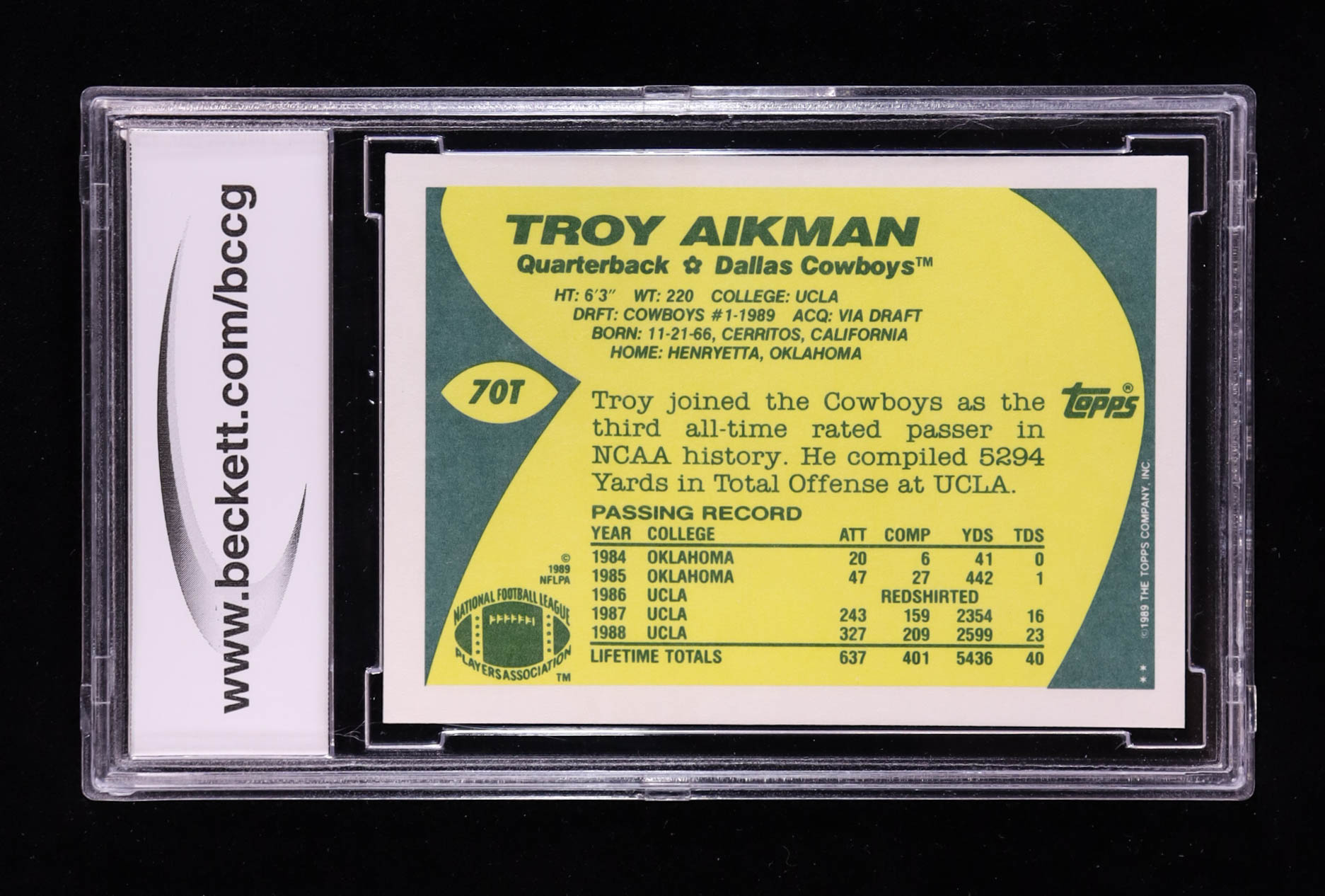 Troy Aikman 1989 Topps Traded #70T RC (BCCG 10) at PristineAuction.com Troy Aikman 1989 Topps Traded #70T RC (BCCG 10) at PristineAuction.com