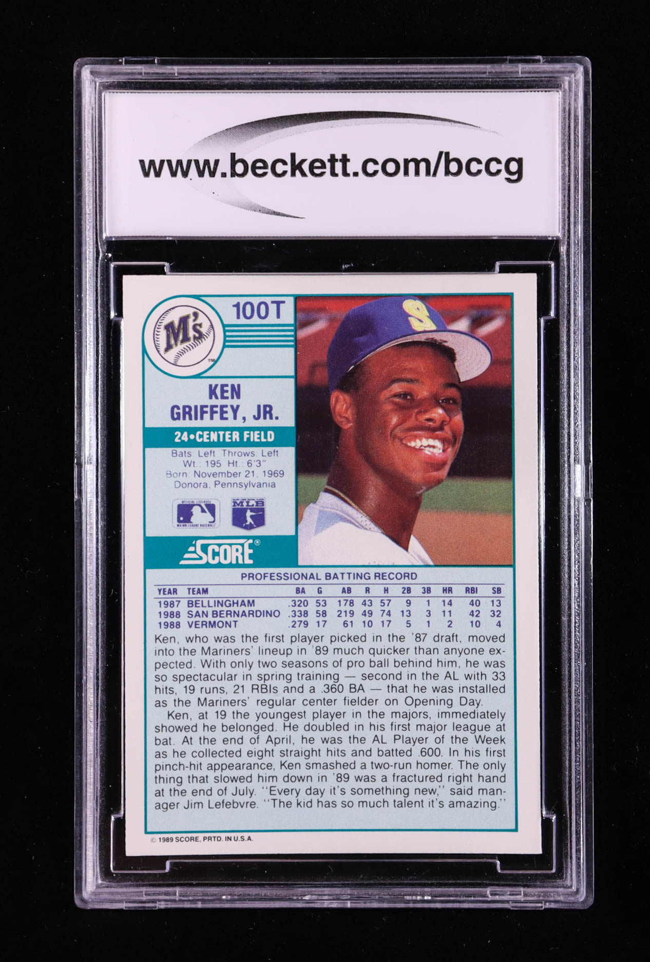 Ken Griffey Jr. 1989 Score Rookie Traded #100T RC (BCCG 10) at PristineAuction.com Ken Griffey Jr. 1989 Score Rookie Traded #100T RC (BCCG 10) at PristineAuction.com