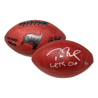 Tom Brady Signed LE Metallic Buccaneers Logo Football Inscribed "Let's Go" (Fanatics) at PristineAuction.com