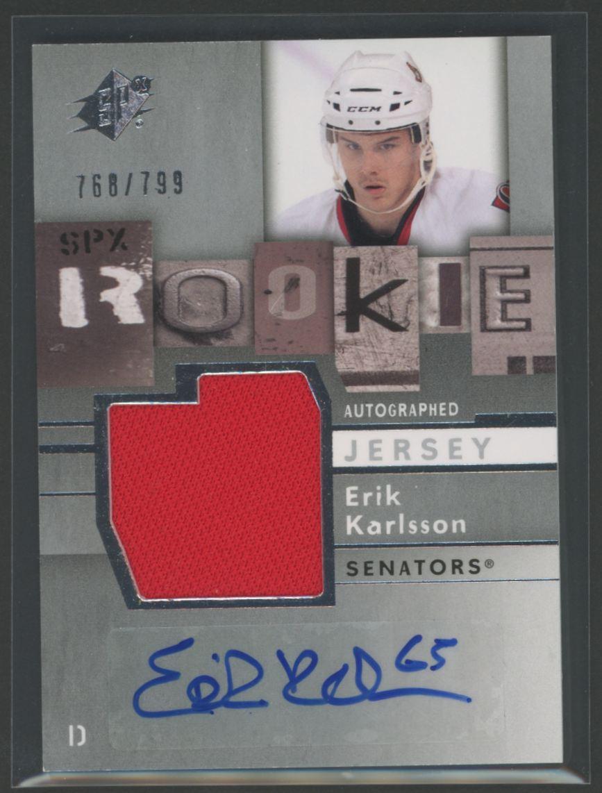 Erik Karlsson 2009-10 SPx Jersey Autograph #165 #768/799 RC at PristineAuction.com Erik Karlsson 2009-10 SPx Jersey Autograph #165 #768/799 RC at PristineAuction.com