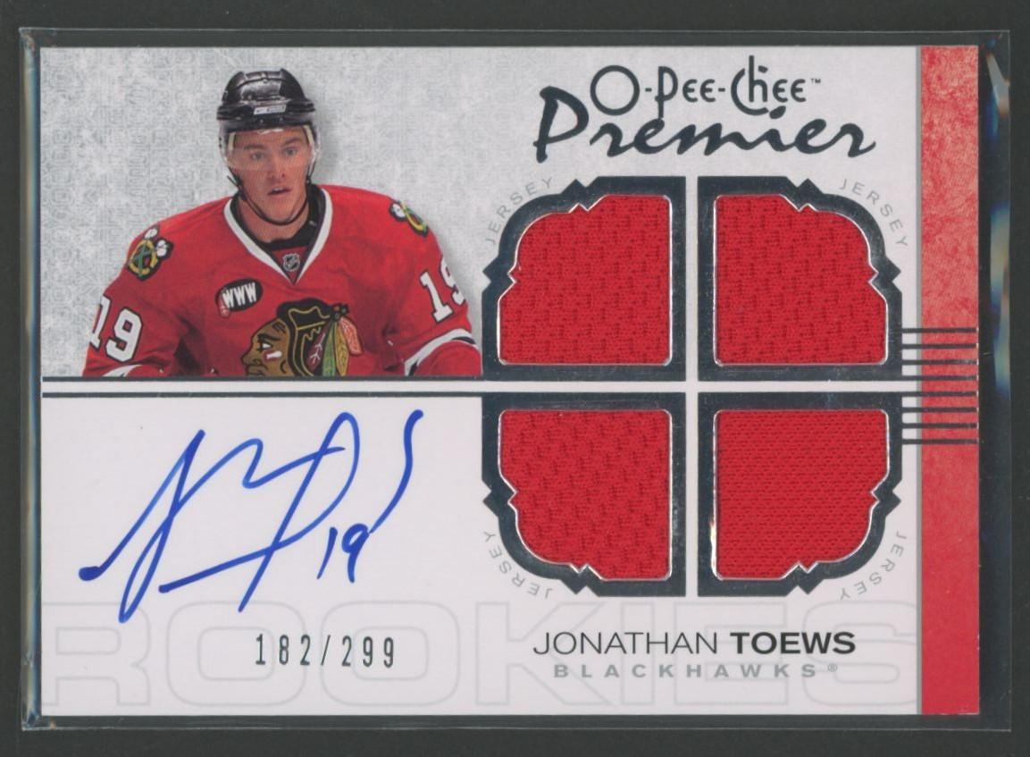 Jonathan Toews 2007-08 OPC Premier Jersey Autograph #128 RC #182/299 at PristineAuction.com Jonathan Toews 2007-08 OPC Premier Jersey Autograph #128 RC #182/299 at PristineAuction.com