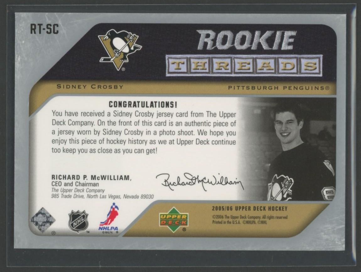 Sidney Crosby 2005-06 Upper Deck Rookie Threads #RTSC at PristineAuction.com Sidney Crosby 2005-06 Upper Deck Rookie Threads #RTSC at PristineAuction.com