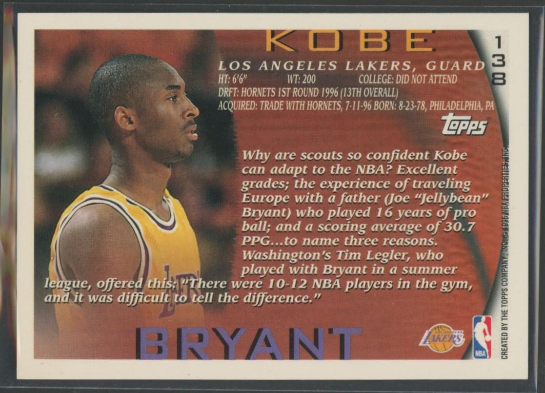 Kobe Bryant 1996-97 Topps #138 RC at PristineAuction.com Kobe Bryant 1996-97 Topps #138 RC at PristineAuction.com