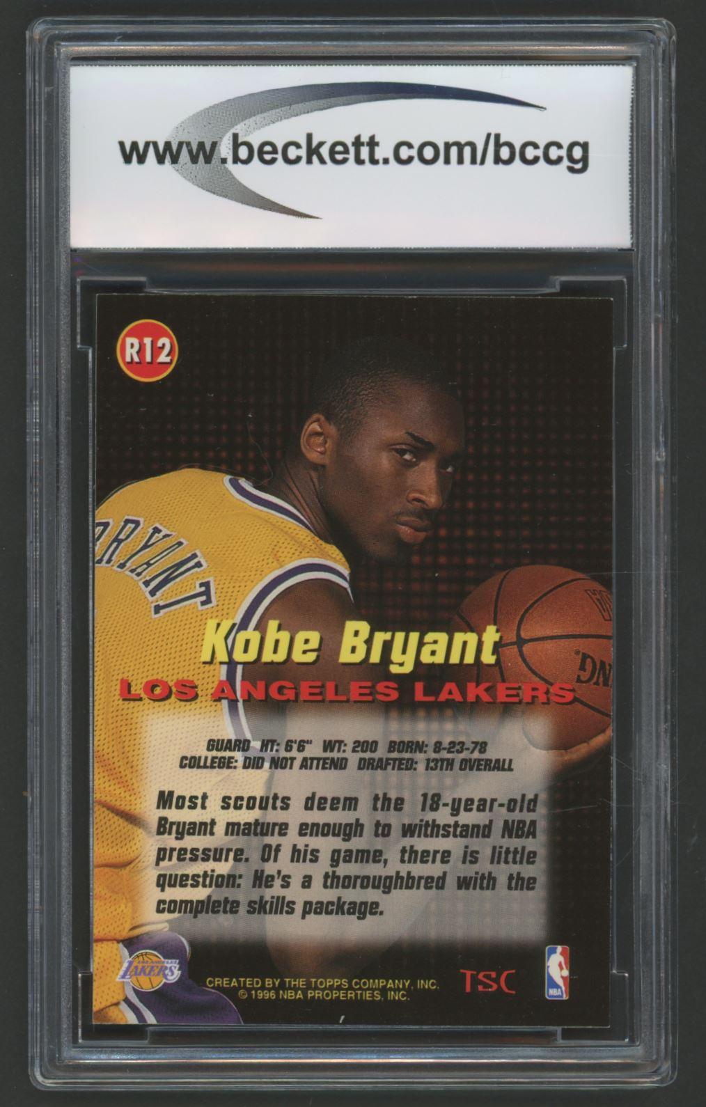 Kobe Bryant 1996-97 Stadium Club Rookies 1 #R12 (BCCG 9) at PristineAuction.com Kobe Bryant 1996-97 Stadium Club Rookies 1 #R12 (BCCG 9) at PristineAuction.com