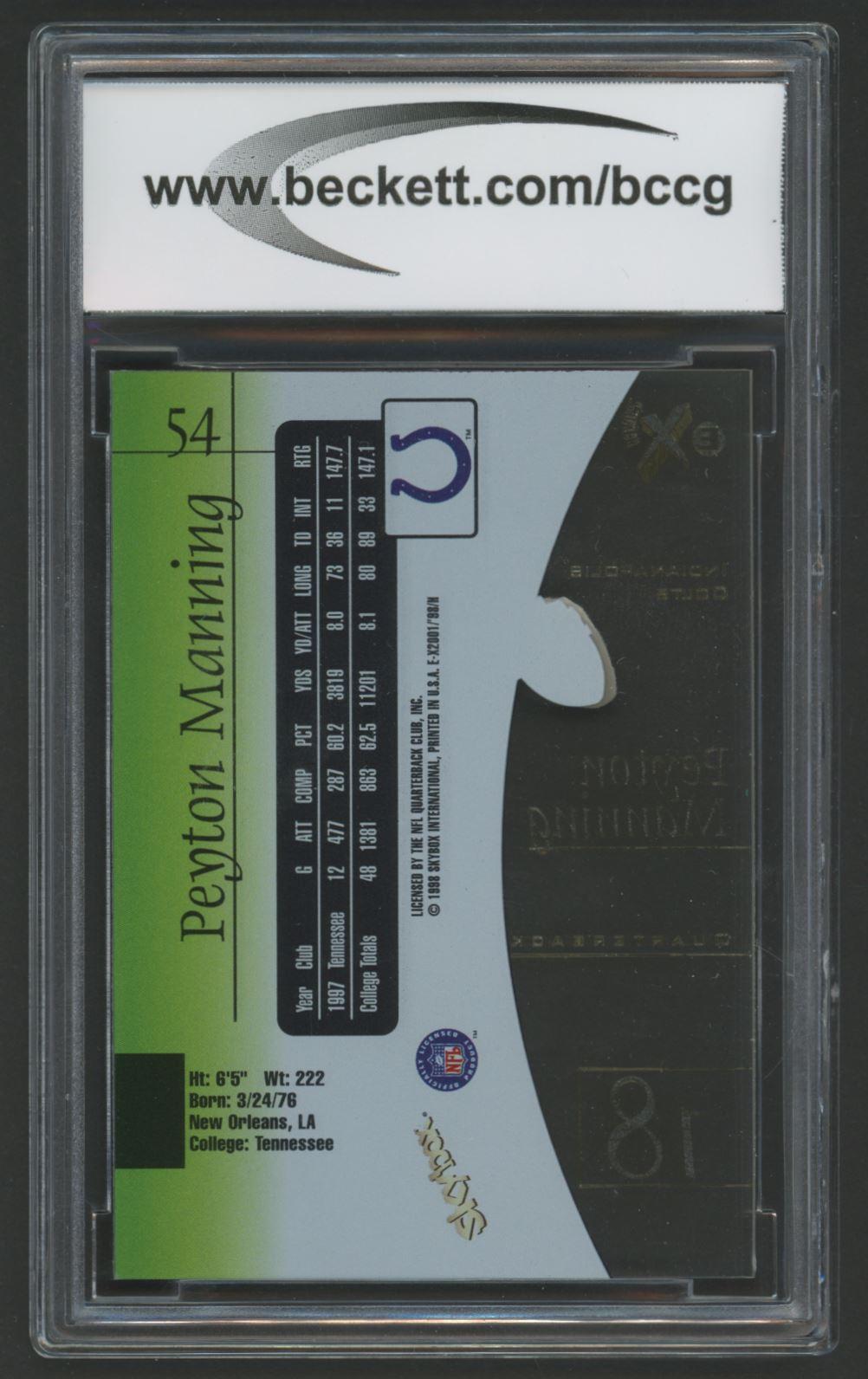 Peyton Manning 1998 E-X2001 #54 (BCCG 10) at PristineAuction.com Peyton Manning 1998 E-X2001 #54 (BCCG 10) at PristineAuction.com