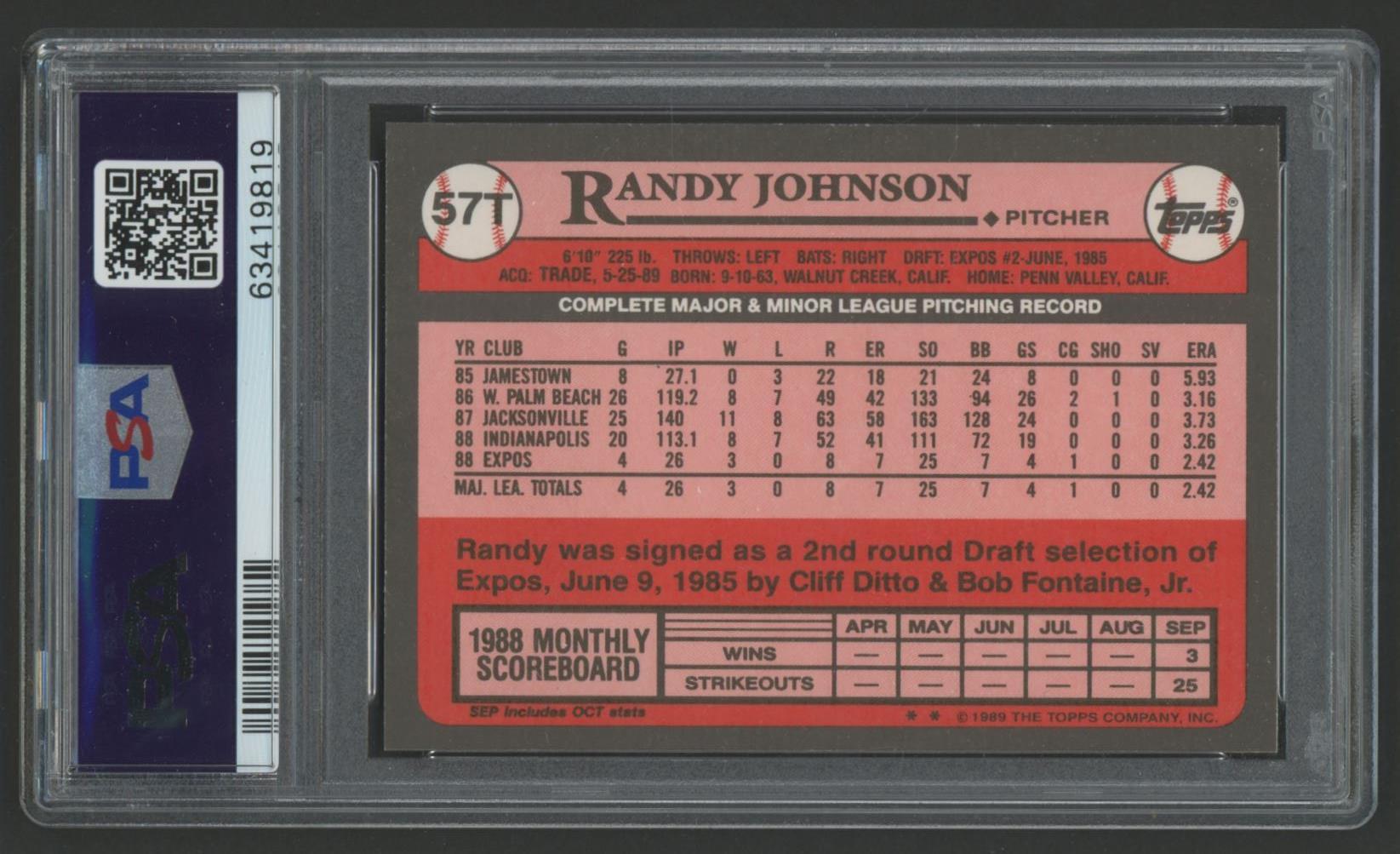 Randy Johnson 1989 Topps Traded #57T RC (PSA 10) at PristineAuction.com Randy Johnson 1989 Topps Traded #57T RC (PSA 10) at PristineAuction.com