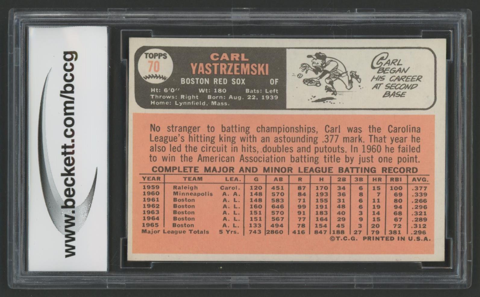 Carl Yastrzemski 1966 Topps #70 (BCCG 9) at PristineAuction.com Carl Yastrzemski 1966 Topps #70 (BCCG 9) at PristineAuction.com