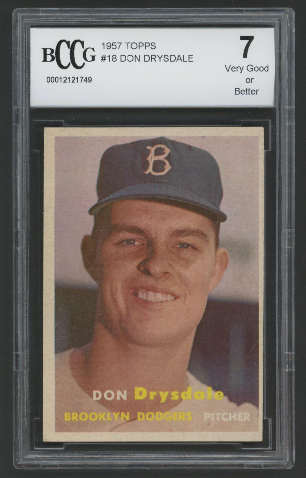 Don Drysdale 1957 Topps #18 RC (BCCG 7) at PristineAuction.com Don Drysdale 1957 Topps #18 RC (BCCG 7) at PristineAuction.com