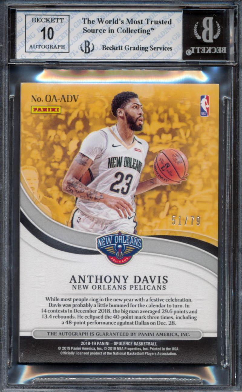 Anthony Davis 2018-19 Panini Opulence Opulent Autographs #22 #51/79 (BGS 8 | Autograph Graded 10) at PristineAuction.com Anthony Davis 2018-19 Panini Opulence Opulent Autographs #22 #51/79 (BGS 8 | Autograph Graded 10) at PristineAuction.com