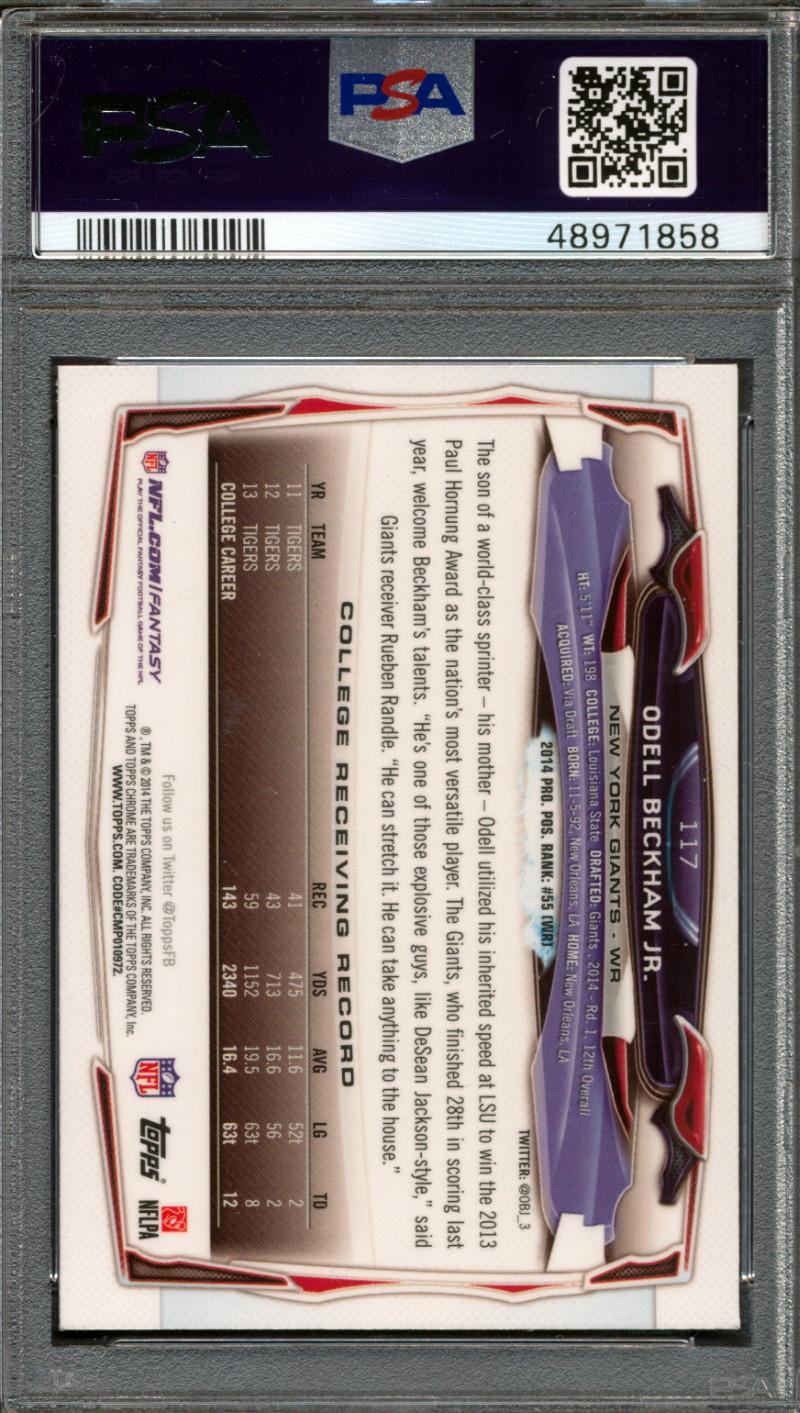 Odell Beckham Jr. 2014 Topps Chrome Purple Refractors #117 RC (PSA 10) at PristineAuction.com Odell Beckham Jr. 2014 Topps Chrome Purple Refractors #117 RC (PSA 10) at PristineAuction.com