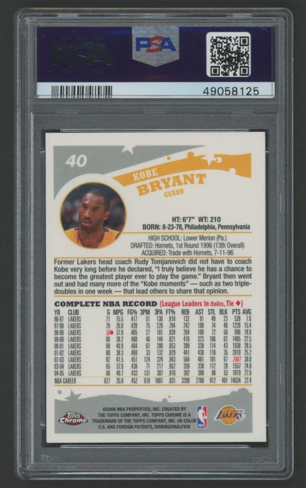 Kobe Bryant 2005 Topps Chrome #40 (PSA 9) at PristineAuction.com Kobe Bryant 2005 Topps Chrome #40 (PSA 9) at PristineAuction.com