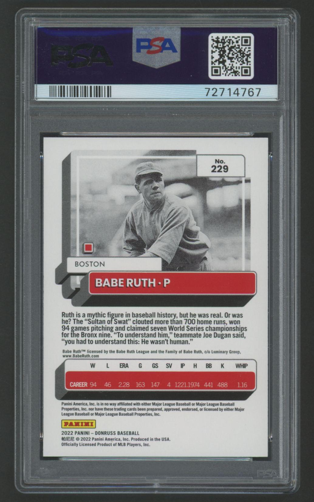 Babe Ruth 2022 Donruss Orange Holo SP #229 (PSA 10) at PristineAuction.com Babe Ruth 2022 Donruss Orange Holo SP #229 (PSA 10) at PristineAuction.com