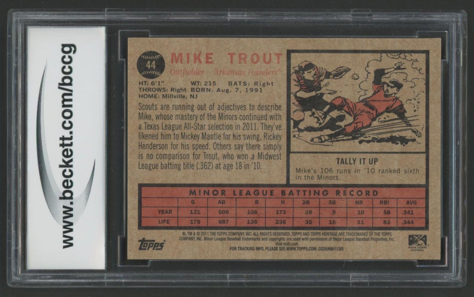 Mike Trout 2011 Topps Heritage Minors #44 RC (BCCG 9) at PristineAuction.com Mike Trout 2011 Topps Heritage Minors #44 RC (BCCG 9) at PristineAuction.com