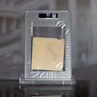 Ronald Reagan Signed 4.5x4.5 Cut (PSA | Auto 8) at PristineAuction.com