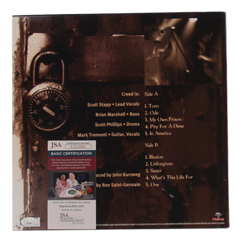 Creed "My Own Prison" Vinyl Record Album Band-Signed By (4) with Scott Stapp, Mark Tremonti, Brian Marshall & Scott Phillips (JSA) at PristineAuction.com Creed "My Own Prison" Vinyl Record Album Band-Signed By (4) with Scott Stapp, Mark Tremonti, Brian Marshall & Scott Phillips (JSA) at PristineAuction.com