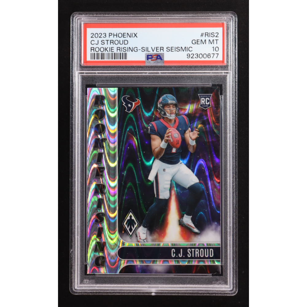 CJ Stroud 2023 Panini Phoenix Rookie Rising Silver Seismic #RIS-2 RC (PSA 10) at PristineAuction.com