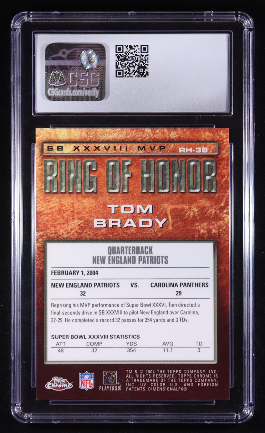 Tom Brady 2004 Topps Chrome #RH38 RH (CSG 9) at PristineAuction.com Tom Brady 2004 Topps Chrome #RH38 RH (CSG 9) at PristineAuction.com