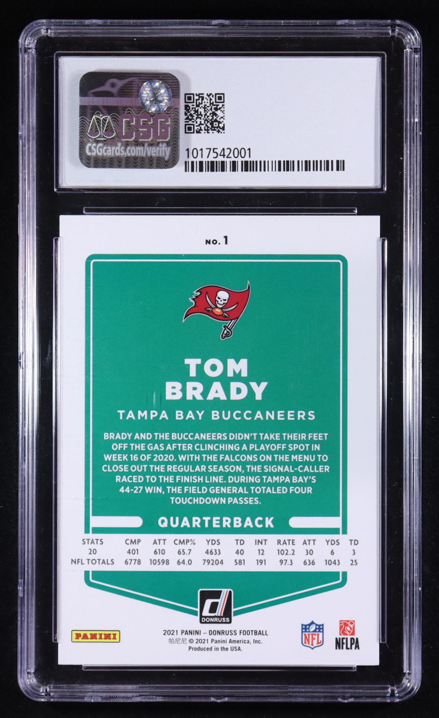 Tom Brady 2021 Donruss Press Proof Red #1 (CSG 9) at PristineAuction.com Tom Brady 2021 Donruss Press Proof Red #1 (CSG 9) at PristineAuction.com