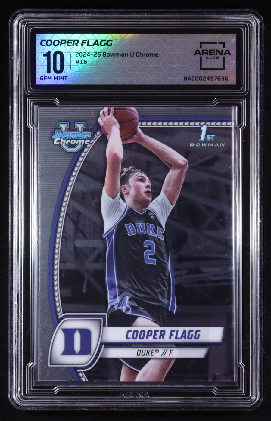 Cooper Flagg 2024-25 Bowman University Chrome #16 RC (Arena Club 10) at PristineAuction.com Cooper Flagg 2024-25 Bowman University Chrome #16 RC (Arena Club 10) at PristineAuction.com