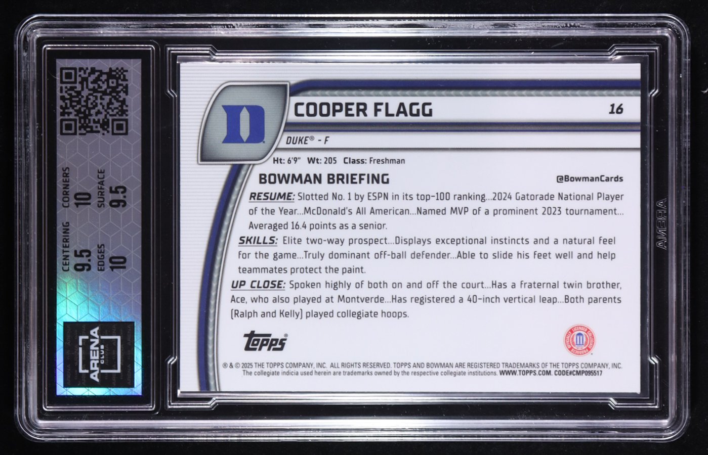 Cooper Flagg 2024-25 Bowman University Chrome #16 RC (Arena Club 10) at PristineAuction.com Cooper Flagg 2024-25 Bowman University Chrome #16 RC (Arena Club 10) at PristineAuction.com